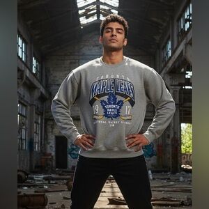 Vintage Toronto Maple Leafs '47 Brand Pullover Crew Sweatshirt Fleece Lined SZ L
